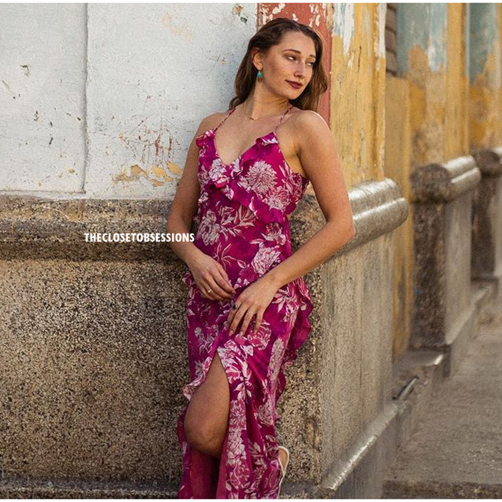 Zara NWT Pink Floral Strappy V Neck Side Slit Midi Slip Dress L XL - Picture 14 of 16